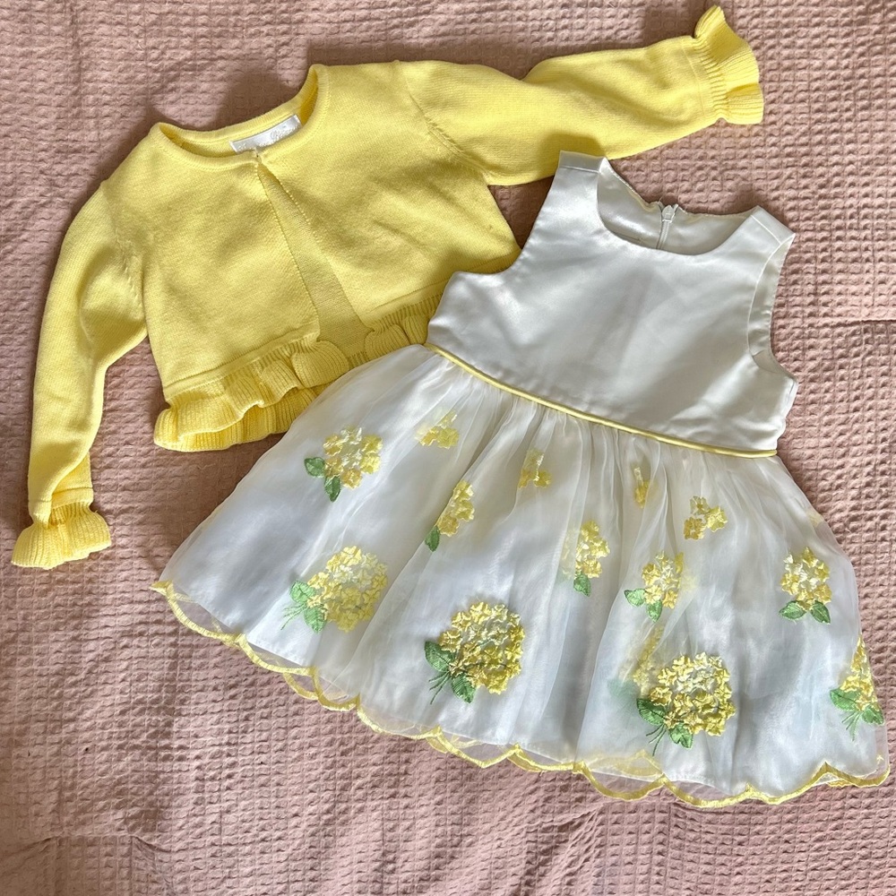 American Princess White Yellow Floral Princess Dress Tulle Size 12M Baby Girl